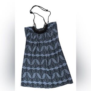 Audrey Ann Black and Gray Lace pattern women’s mini Dress